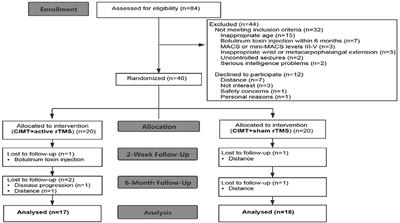 The Effect of Constraint-Induced Movement Therapy Combined With Repetitive Transcranial Magnetic Stimulation on Hand Function in Preschool Children With Unilateral Cerebral Palsy: A Randomized Controlled Preliminary Study